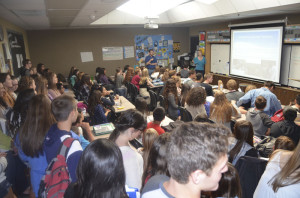 Students anxious to sign up for the popular Link Crew program gathered in Mr. Schrieber's old classroom, D03, last spring for a chance to help the incoming Freshman class get oriented. Other advisers include Mrs. Stenga and Klingbeil.