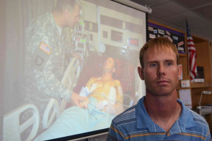 Seth Reimers, former Platoon Leader of the United States Army, visits English II Accelerated classes to share his stories. Students will later use inspiration from Reimers to write a narrative story, telling about their experiences away at war.