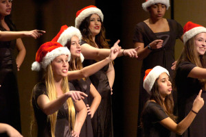 From left to right, Bridget Gorman, Kelsey Hampson, Jennifer Ramos, Alontra Arcos, and Rorinne Townsend, perform their rendition of