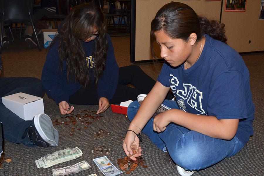 AVID student Marilu Viveros (9), sorts coins gathered in the Pennies for Patients fundraiser this week.