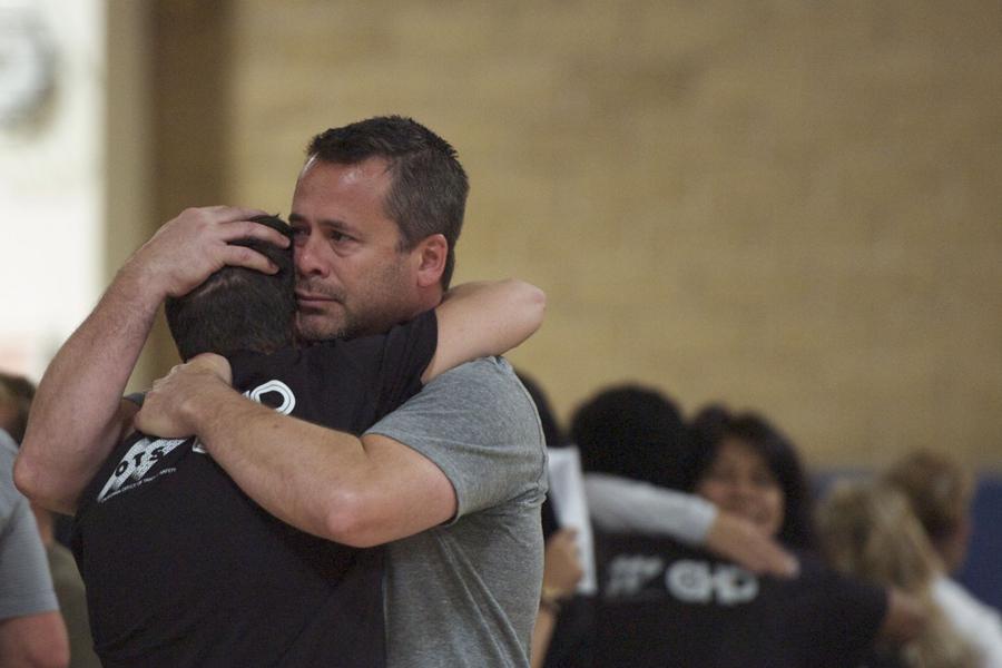 A father and a son are reunited after the emotional speeches following their death. 