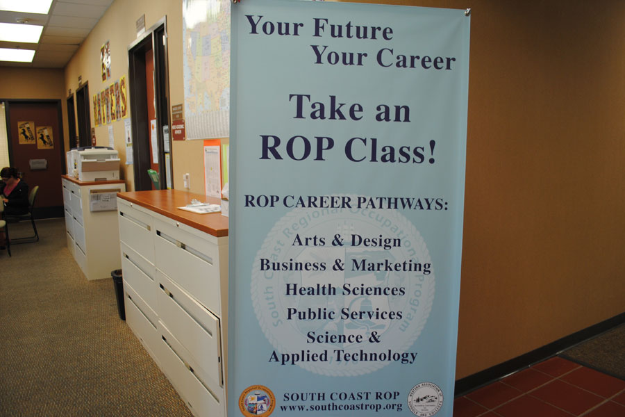 The+ROP+advertising+sign+stands+in+the+Guidance+office+to+help+students+find+the+right+courses+necessary+for+their+future.