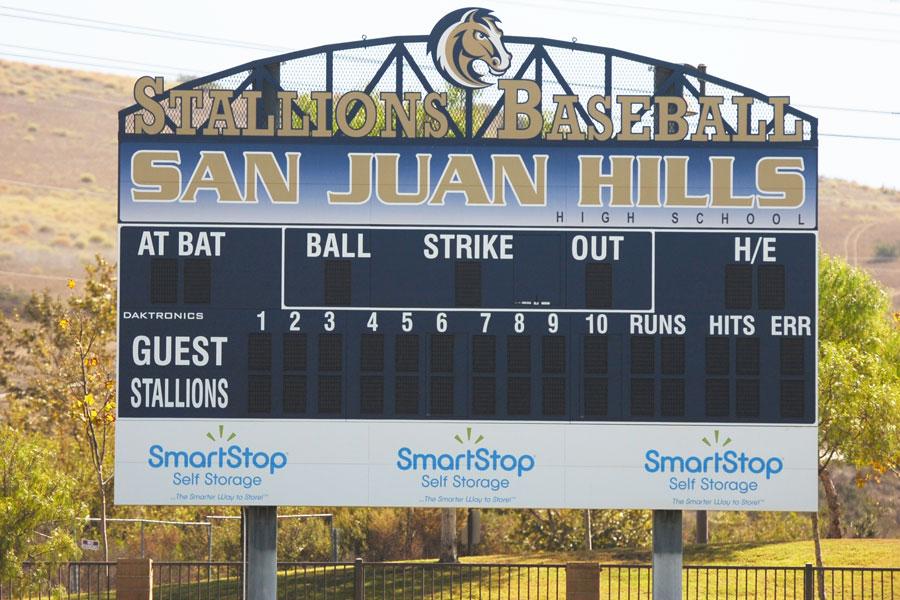 The scoreboard is a new edition to the 2014 baseball field. 