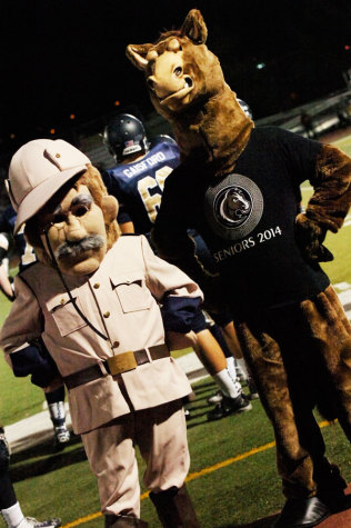 Mascots Stanley the Stallion and 26th United States President Teddy Roosevelt attend the SJHHS varsity football game against Beckman High School.