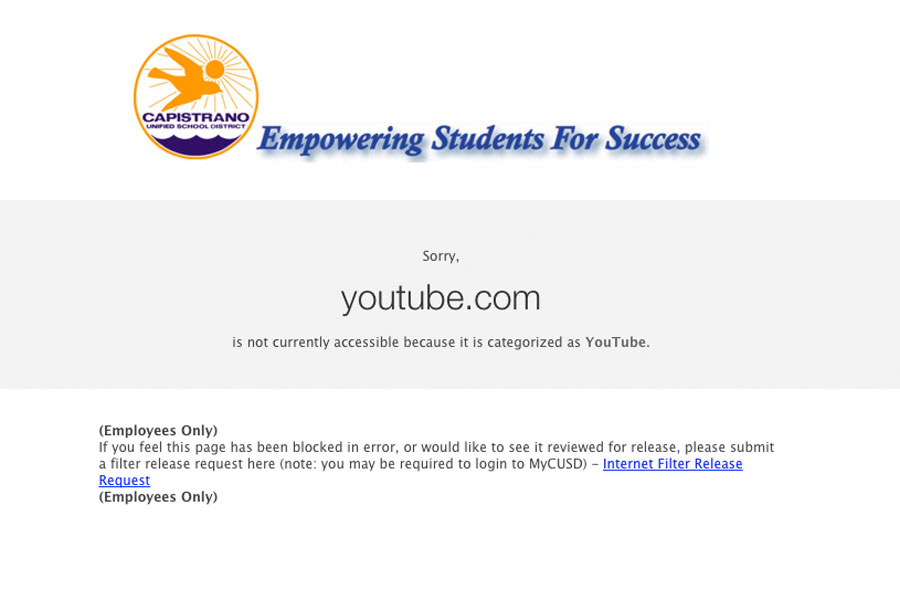 Since YouTube was invented in 2005 CUSD has blocked it. However in mid October they will allow tiered access to all school sites.