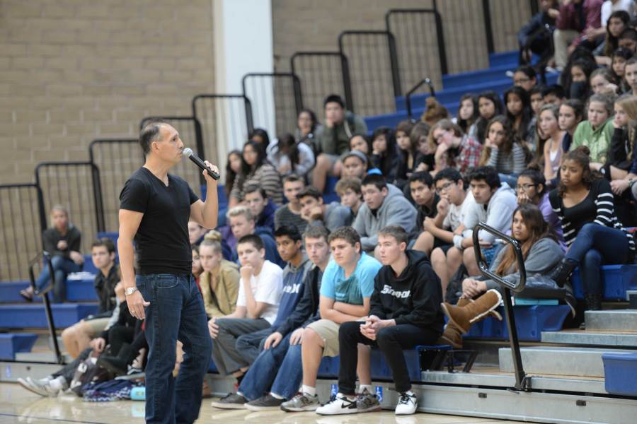  REALITY STRIKES STUDENTS LIVES: Guest speaker visits San Juan Hills High School during third period and discusses the consequences of life with the 2014 senior class. Standing in front of students, he gives some inspiration to live a better life and to always think about your future. As the students listen the speaker, is talking about the consequences and reality of underage drinking.