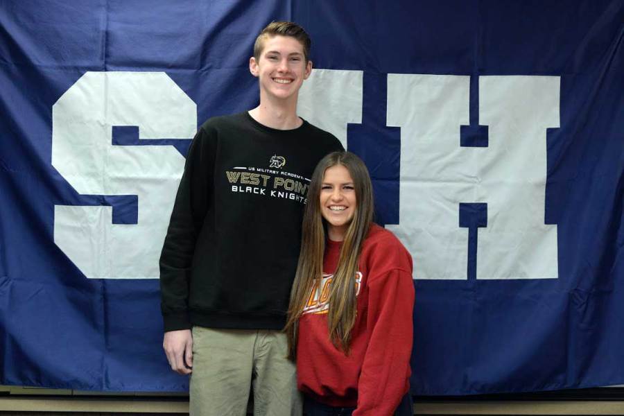 SIGNED SPORTY SCHOLARS: Vincent McFadden (12) and Emily Steil (12), fellow athletes, are ecstatic after the sign with colleges for sports. Vincent will be attending West Point University and Steil will be attending Iowa State University for soccer. Photo By Chetana Piravi

