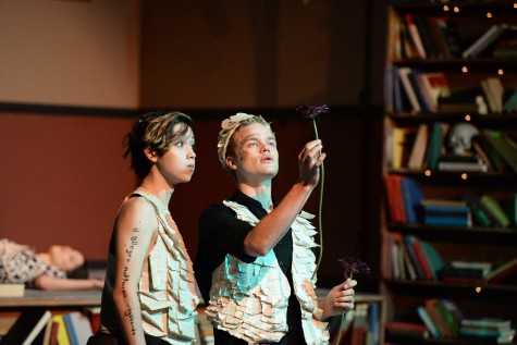 RISE OF THE FLOWER: Nick Welter (12) and Kenley Farace (12) perform on stage for A Midsummer's Night Dream- By William Shakespeare. The piece is about the DUke of Athens, Theseus, and Hippolyta. Photo by Macy Drew