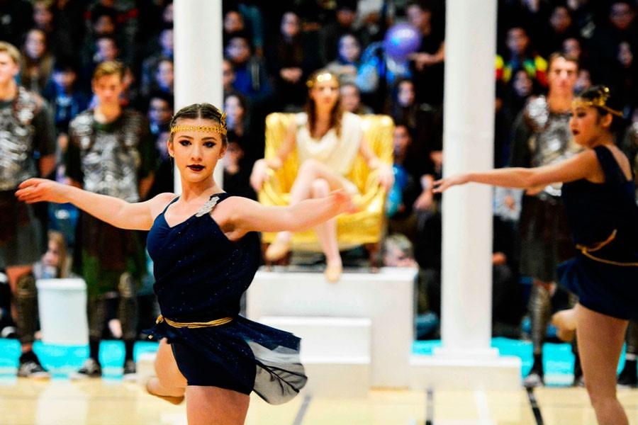 Anne Rutkowski (10), along with a large group of advanced dancers, twirls through a segment in the Atlantis-inspired dance.