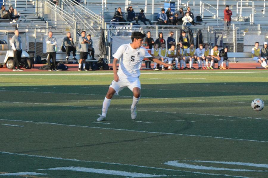 Javier Loya (12) looks for his teammates in a 1-1 tie against San Clemente. Loya and his teammates stand 2-3-1 in league play and will square off against Capo Valley this Tuesday. 
