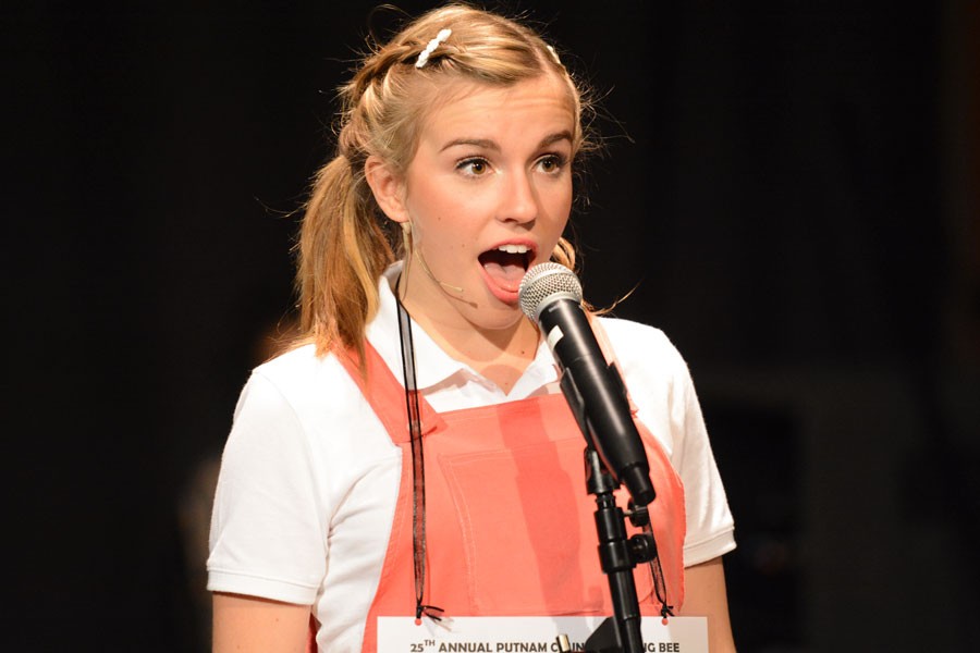 In this scene of the play, Kaylee Bashor (12) as Olive Ostrosky professes her love for her dictionary and her disappointment of her dad’s failure to appear at the spelling bee.

