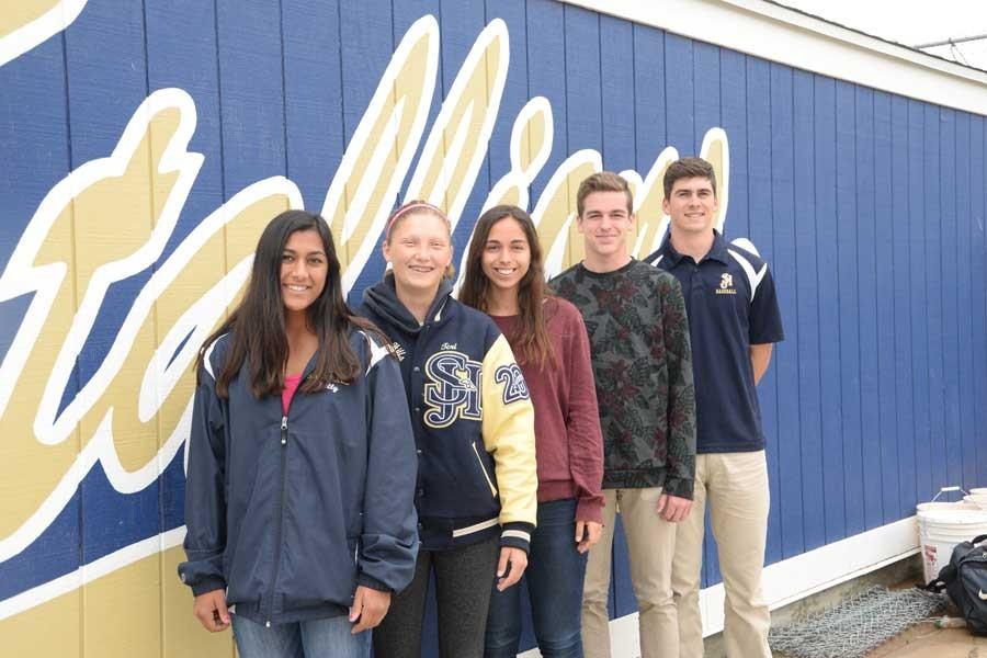 This years Spring Captains, (from Left to Right) Kelly Settineri (12) from Softball, Tori Powers (12) from Track and Field, Hannah Minsky (12) from Lacrosse, Keller Brown (12) from Volleyball, and Nathan Brawner (12) from Baseball, know just what it takes to be a true captain.  To captains like those at San Juan Hills, a posiitve and onvolved team leader is necessary to build and continue successful programs, which is what makes SJHHS sports so unique.