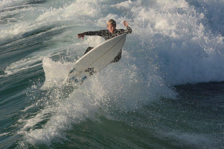 Jack Collins (11) practices for an upcoming competition by trying out some new tricks at San Clemente Pier. In his free time Collins loves to surf at Uppers and Churches, but frequently surfs breaks near the Pier. 