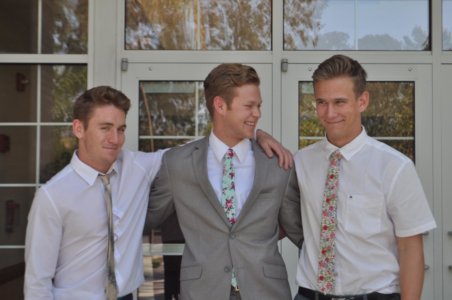 From left to right,  Cameron Buchanan, Adam Wright, and Cayden McCluskey. Pictured here in their Sunday best after church, these three SJHHS Mormon students will be joining some of their fellow students as they embark on their two year mission.