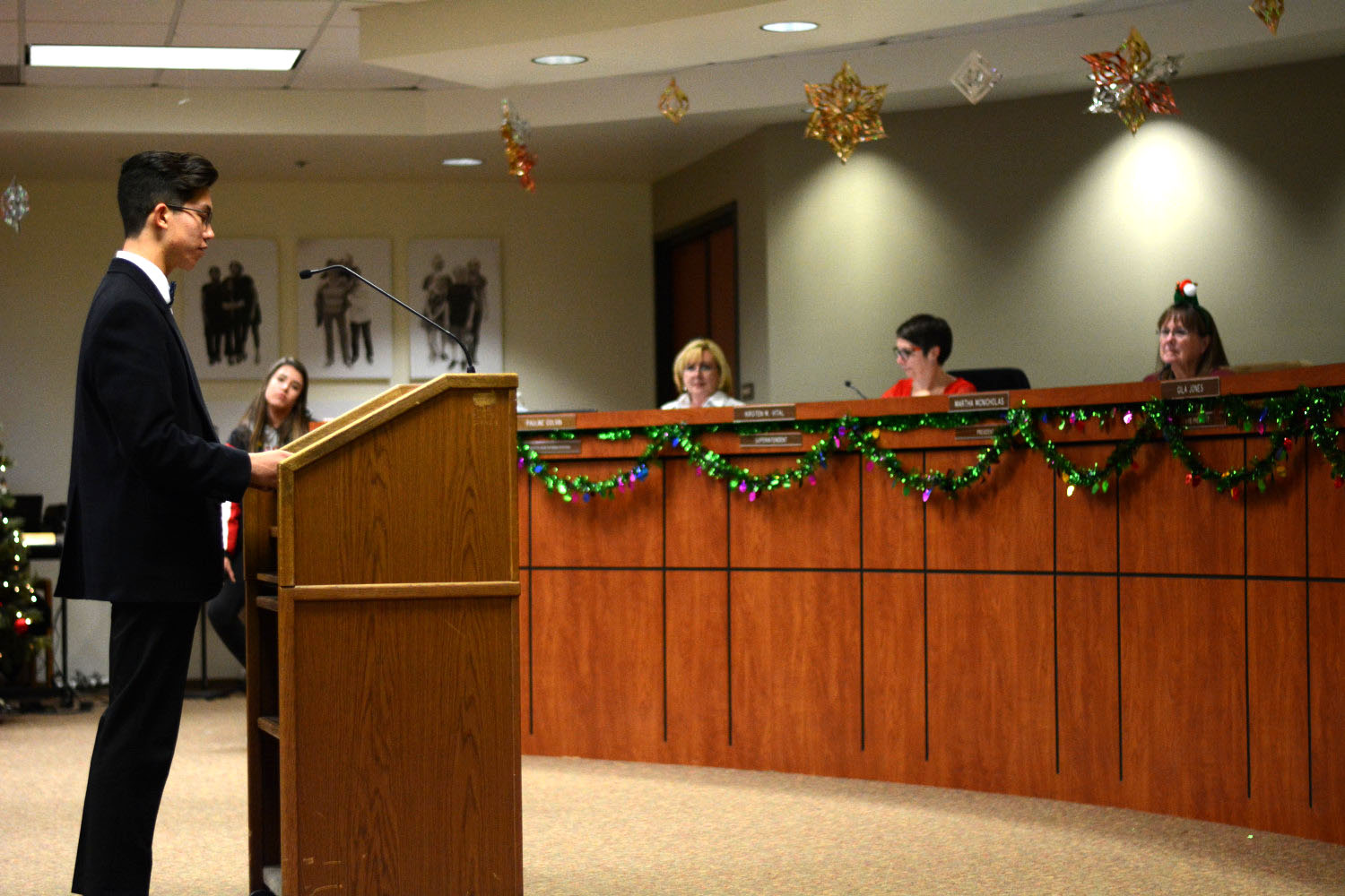 Declan Hayworth speaks in front of the board to convince them to vote for solar panel construction on high schools in CUSD. Before winter break in December, CUSD unanimously voted in favor of the solar contract.
