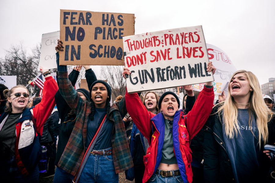 Students protest at a demonstration organized by Teens For Gun Reform in Washington, D.C. following the shooting at Marjory Stoneman Douglas High School in Parkland, Florida.