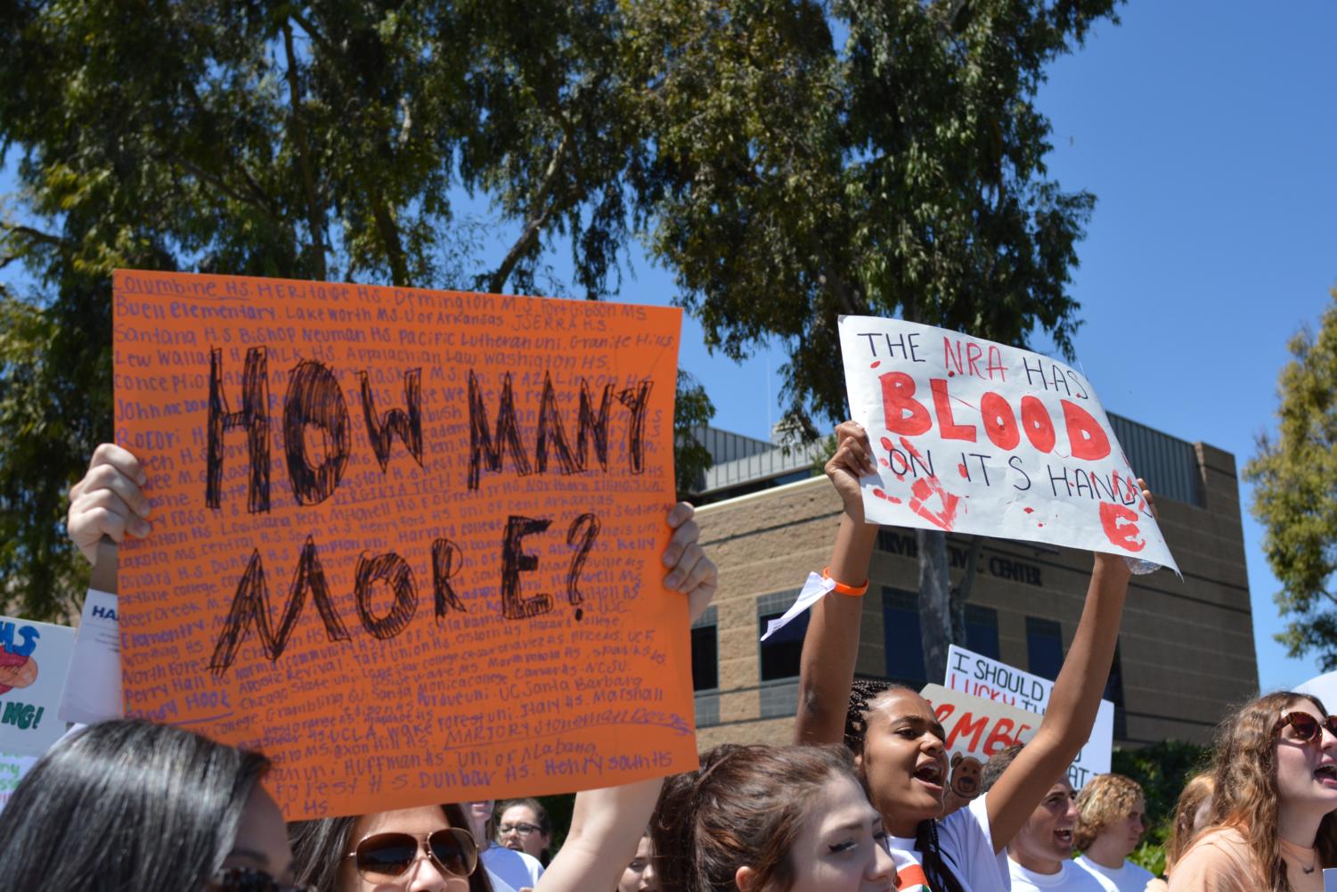 Students gather in Irvine California to participate in the national student walkout. Those involved in the rally promoted reform to gun legislation in the United States.