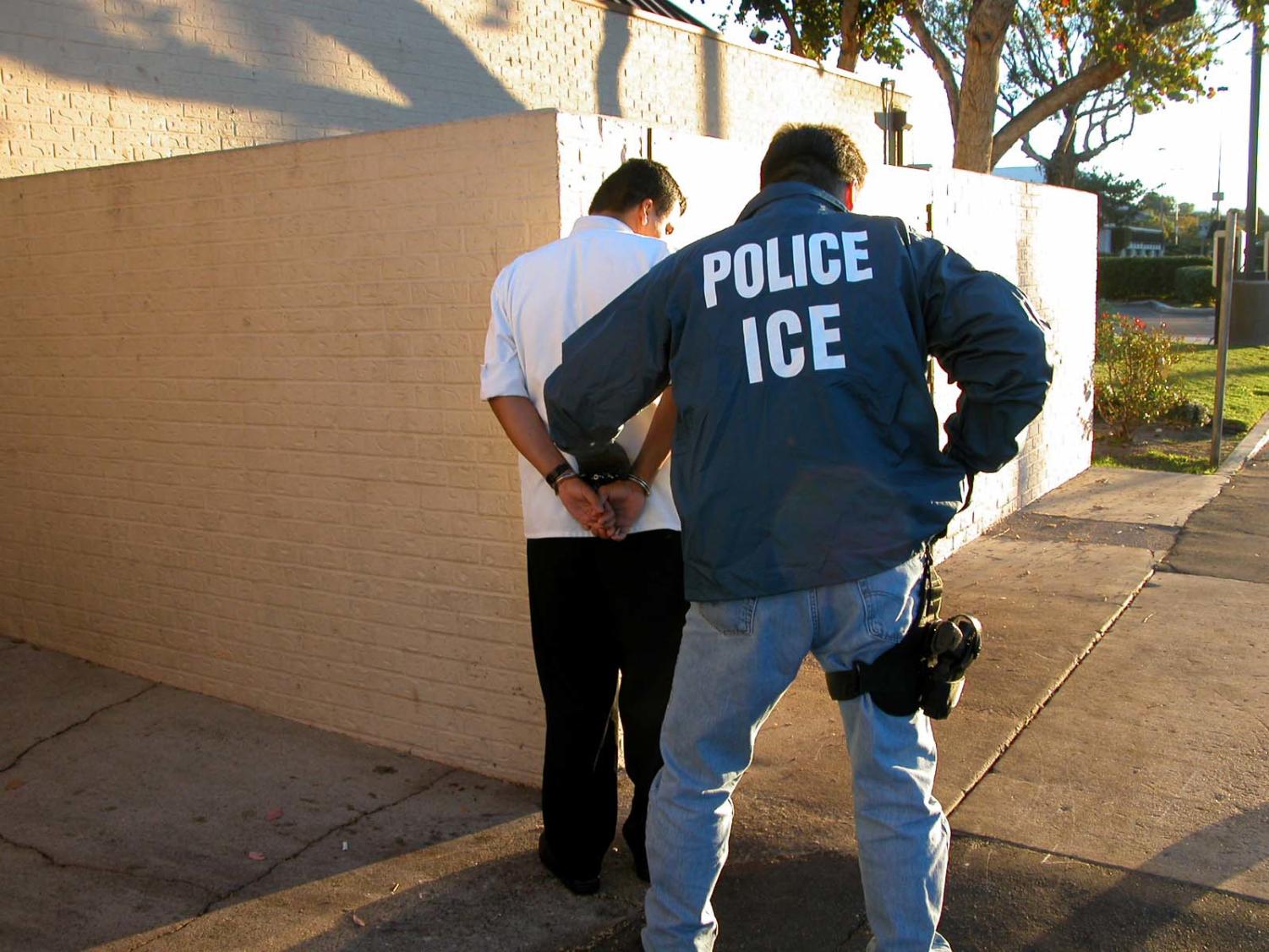 Un agente de Inmigracion y Control de Aduanas de los Estados Unidos arresta a un sospechoso.