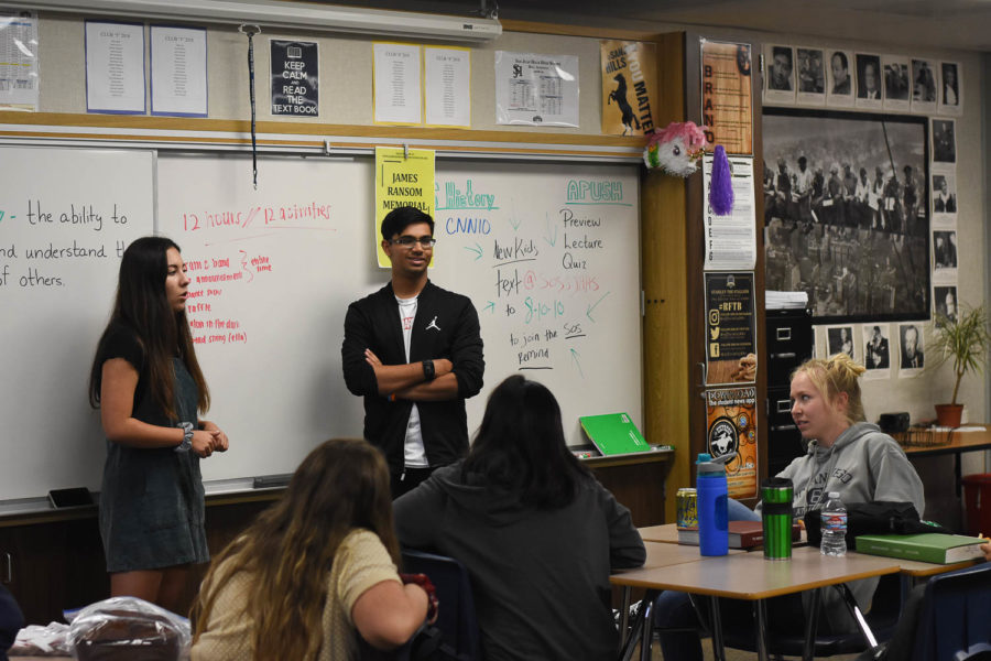 Vice president, Ajay Bhatia, along with Co-President, Kiley Espinera, discusses future plans with the FPS club. They talk about the 12 hour run they will be hosting and who wants to volunteer. The club meets every Tuesday in room H205. 