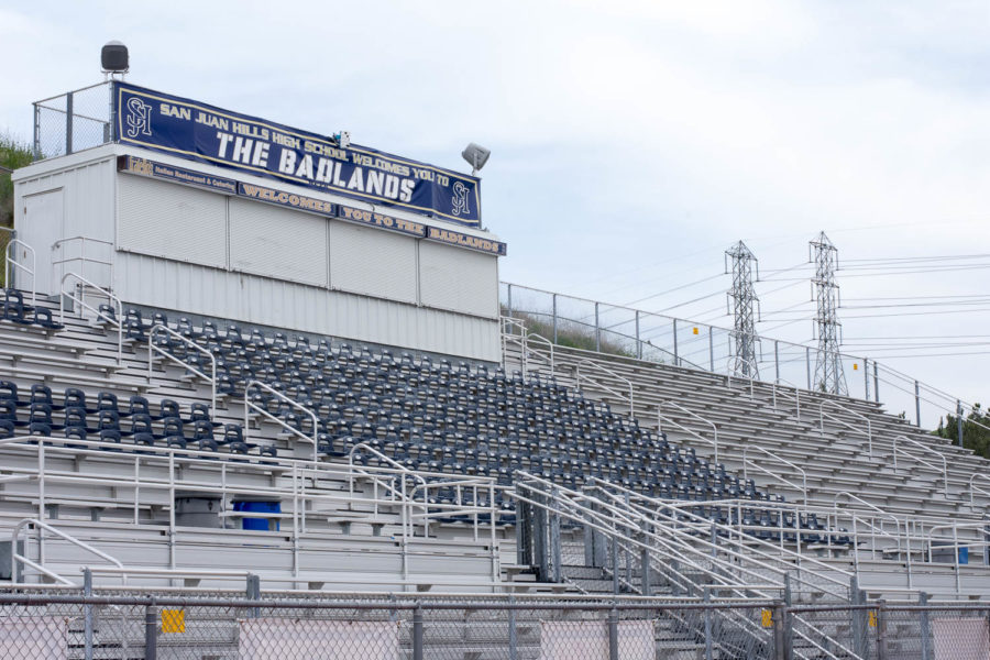 The bleachers that normally hold SJHHS students at football games, will now be used to hold parents watching their children receive their diplomas.
