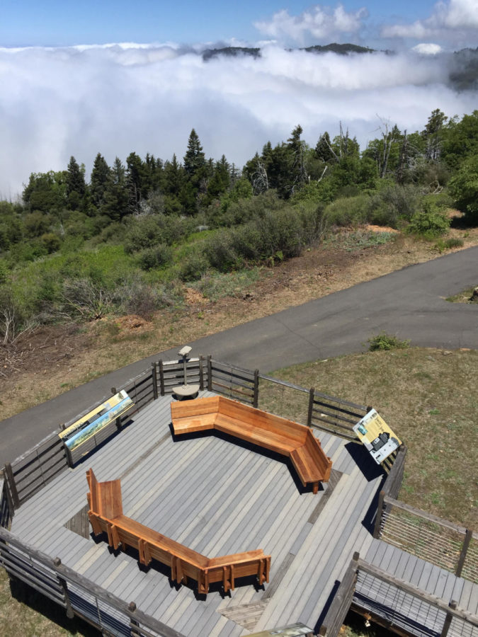 Visitors to Boucher Lookout can enjoy a view from above the clouds on a deck designed in the footprint of the base of the tower’s catwalk. The benches are the exact dimensions of the inside of the cab, the place where lookouts have worked on and off since the 1940’s.