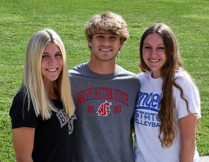  Macey Leonard (11), Joey Hobert (12), and Delaney Fuller (12) have committed to universities on athletic scholarships and must continue to maintain high academic and athletic standards in order to maintain their admission. Leonard will attend Brown for soccer, Hobert will attend Washington State for football, and Fuller will attend Angelo State for volleyball.