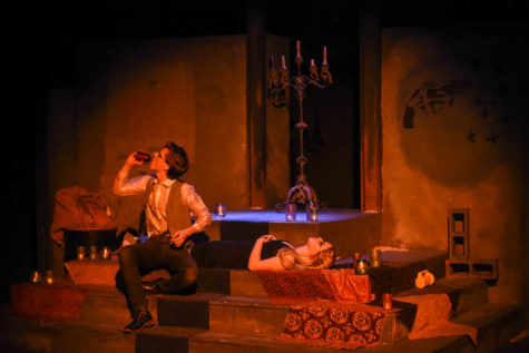 Juliet Capulet, played by Lily Shaw, fakes her death by a medicine from Friar Lawrence, the night before her arranged marriage to avoid having to marry Paris. Romeo Montegue, played by Grant Halliburton believes she is dead, and drinks poison from an apothecary because he does not want to live a life without her. Juliet wakes up from her sleep to see Romeo dead, and stabs herself to be with him.