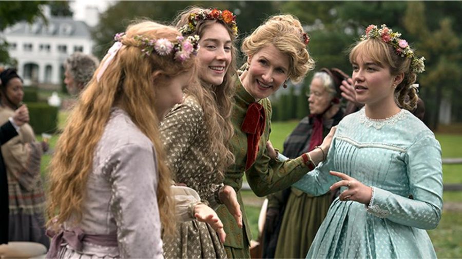 Actresses, (from left to right) Eliza Scanlen, Saoirse Ronan, Laura Dern and Florence PughGreta Gerwig talk among themselves in the movie “Little Women.” Florence PughGreta Gerwig, playing Amy March, tells her mother and sisters that she was invited to travel to Europe with her aunt. Amy was picked out of all of the sisters because their aunt believed she was most likely to find a rich man to marry. 