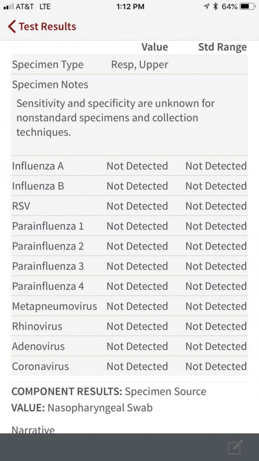 This is the respiratory panel that was on Fus patient portal. It clearly indicates that coronavirus results came up negative. 