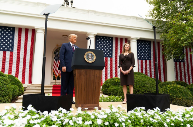 President+Trump+nominates+Amy+Coney+Barrett+as+next+Supreme+Court+Justice+in+the+Rose+Garden+of+the+White+House+on+September+26%2C+2020.+