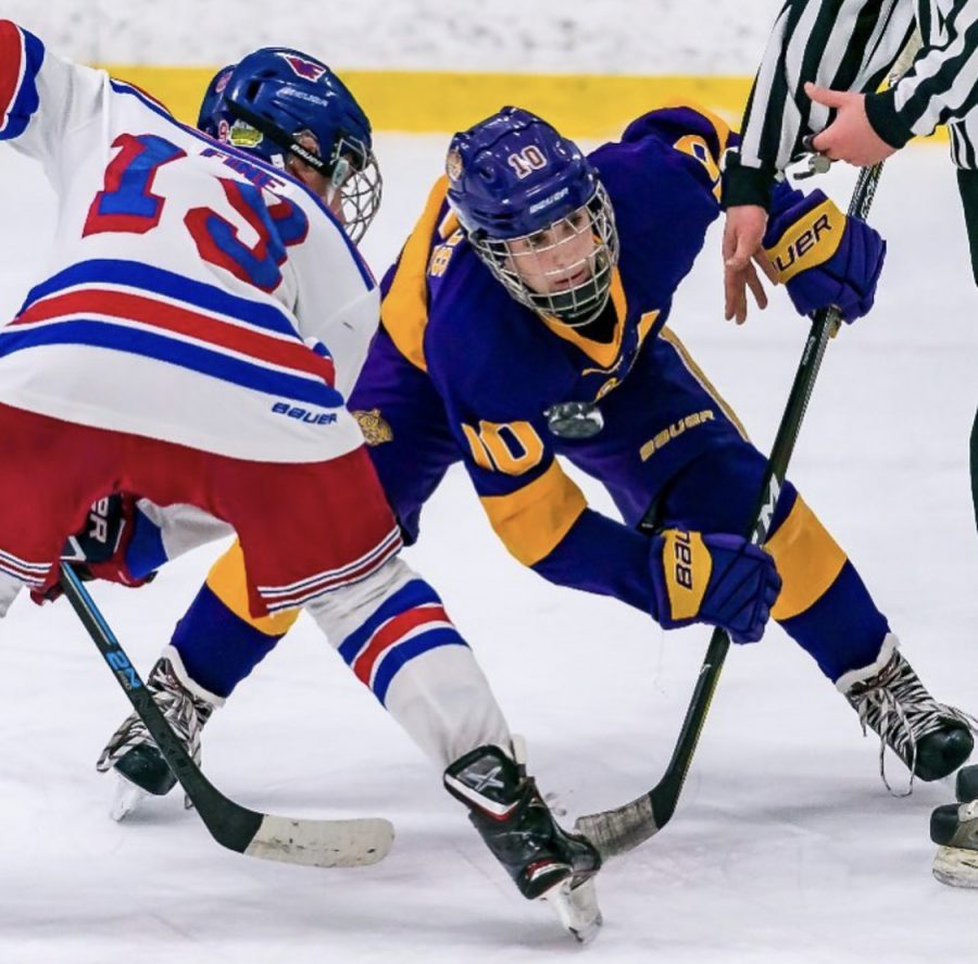 This picture was taken last year in a faceoff with Brenden Fields, when he used to play in LA. Whether it's by skating on the rink or watching from the stands, the fast moving nature and competitiveness of the game has captured the love of many students' hearts here at San Juan Hills. 