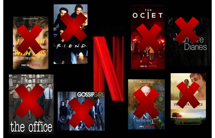Some+of+the+most+beloved+shows+on+Netflix%2C+including+The+Office+and+Friends+are+marked+with+an+x+to+signify+its+cancellation+from+the+platform.+Following+2018+Netflix+has+continued+to+discontinue+popular+movies+and+shows%2C+only+to+increase+the+subscription+cost.+