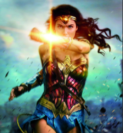This image shows Wonder Woman in a promotion for the first film of the Wonder Woman franchise. In the second movie, the villain opposite of her falls into many stereotypes female villains are subject to today. 