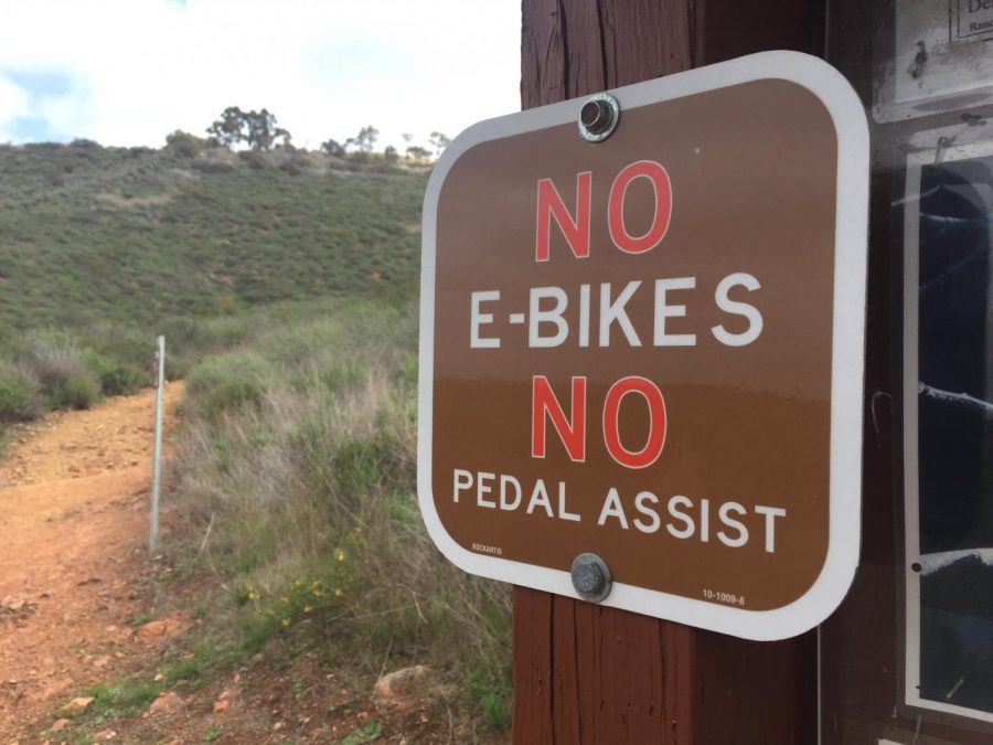 The+rise+in+e-bikes+has+prompted+some+trails+to+deny+trail+access.+Signs+like+these+have+been+posted+at+trail+heads+warning+e-bikes+from+riding+yet+still+allowing+traditional+bikes+access+to+the+area.