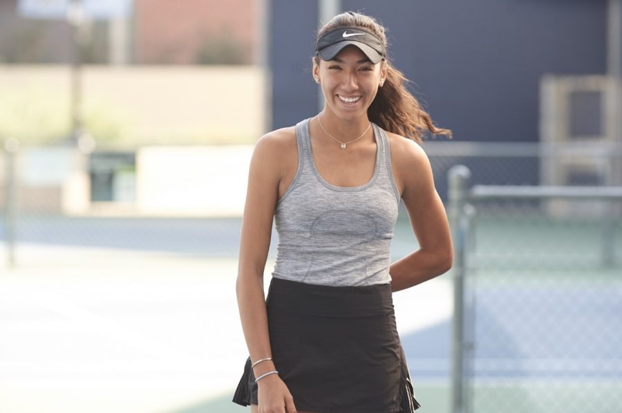 SJHHS+Varsity+tennis+player+Kaia+Wolfe+%2811%29+wins+Singles+League+Champion+title+for+the+second+time+since+her+freshman+year.+The+team+ranked+third+in+the+South+Coast+League+and+will+advance+to+CIFs+next+week.