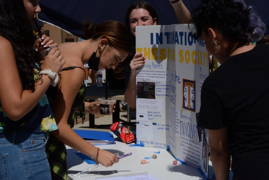 Thespian Club Sign-Up: A student signs up for the International Thespian Society (ITS), a club dedicated to the theatre program. Clubs such as the ITS appeal to students who want to have further involvement in school activities through community work and group organizations.
