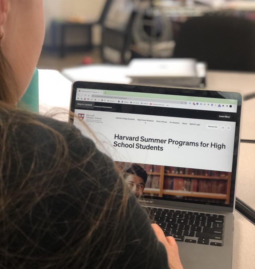 Anna Ho (12) searches for summer programs online. Between generalized programs and those attached to Ivy Leagues, many students have an abundance of opportunities. 