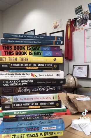 English teacher Flint faced nationwide scrutiny for their Queer Library last Thursday, facing allegations that their library contains sexually explicit material like orgies and BDSM, citing the books shown in Flints TikTok. The library is currently under review by the district to ensure all books meet CUSD policy. 