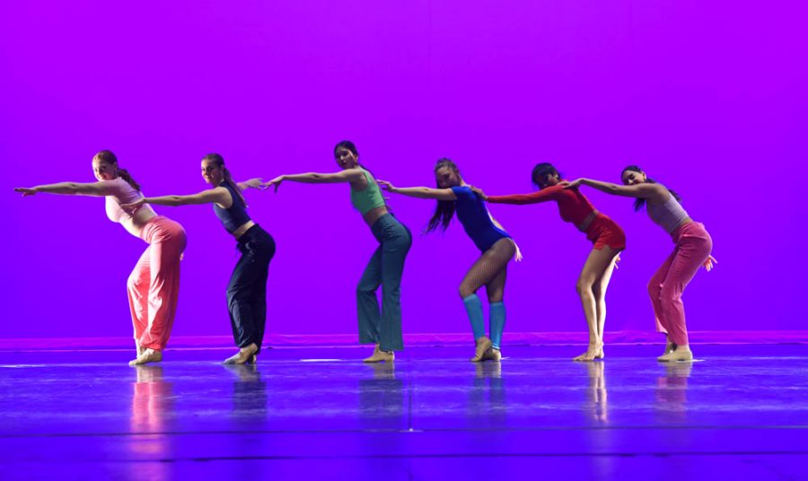 Nyah Grande, Nikki Iyer, Riley Norgaard, Alexa Swift, Megan Tilloston, and Holly Walker dance to the song “She’s All I Wanna Be.” The piece was choreographed by Alexa Swift.  The costumes were also chosen in bright shades of pink, blue, green, and red that contributes to the exciting tone of this song.