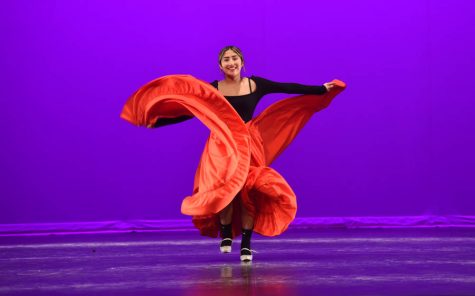 Beginning intermediate dancer, Anali Policarpo performs a Baile Folklorico dance, a dance style that originated from Mexico. The signature colorful skirt twirls  to the beat of the song “Colima.” 