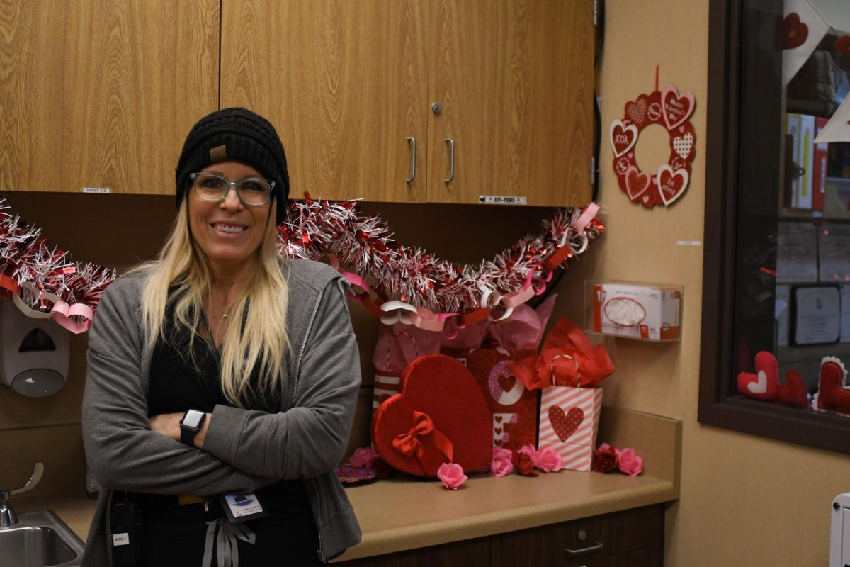 Spreading the love one decoration at a time, Nurse Kerry Coryell shows off her Valentine’s Day spirit in the health office. Coryell is known to show out for every holiday with festive decorations, whether that be for Thanksgiving, Halloween, or St. Patrick’s Day.