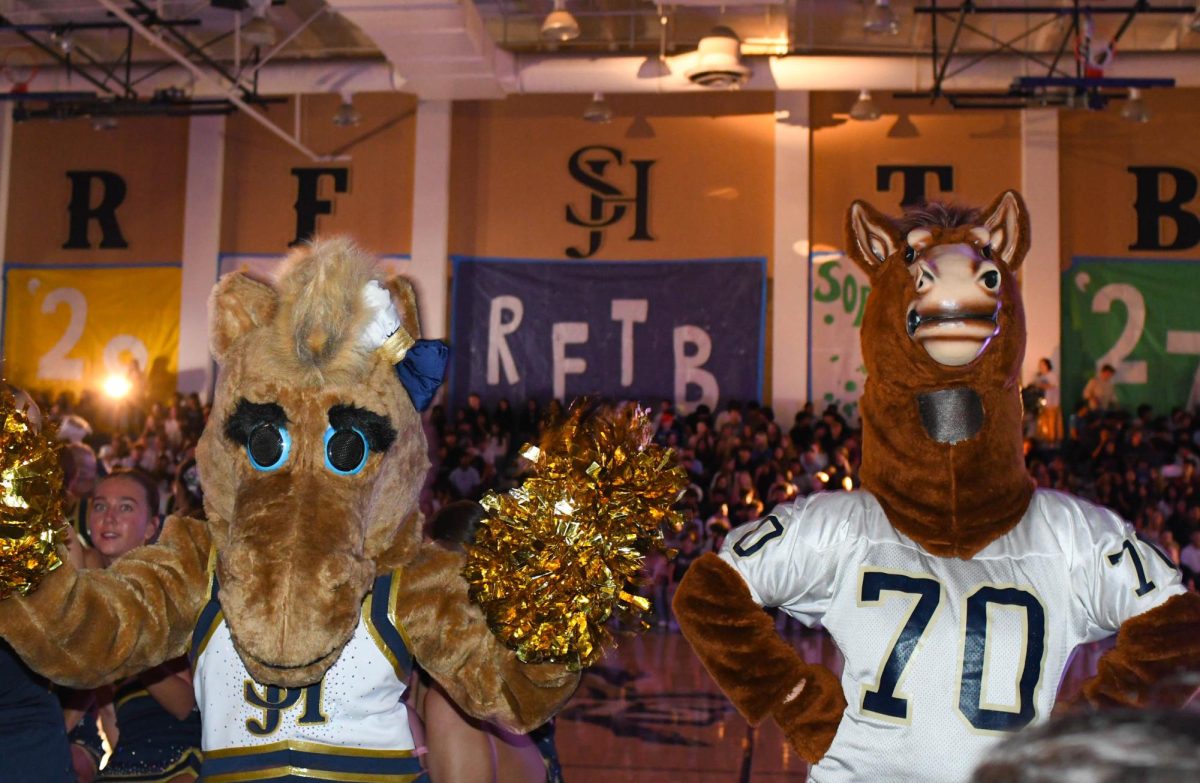 With lights dimmed and anticipation brimming, SJHHS mascots Stella and Stanley hype up the senior crowd. The students who represent Stella and Stanley play an important role in the school community, and they often change from year to year. 
