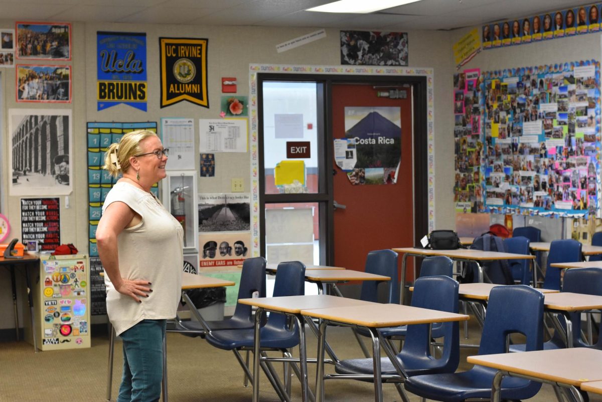 Social Science teacher Jaime Gonzalez imagines what it might be like to show up to work and find nobody in her classroom to teach if other grade levels began participating in "senior ditch day." Photo illustration.