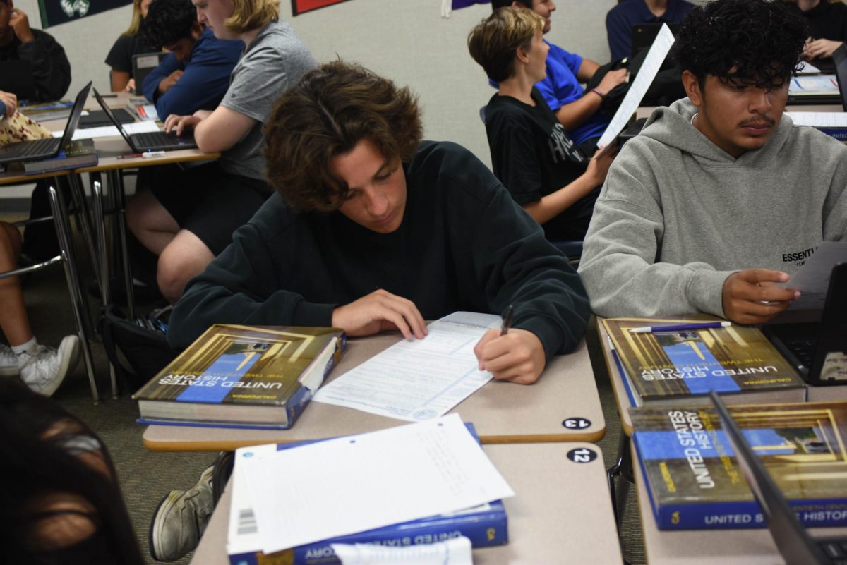 Students preregister to vote in their American History. Members of AVID, the PTSA, and ASB came into Junior and Senior history classes to show students how to register to vote. 