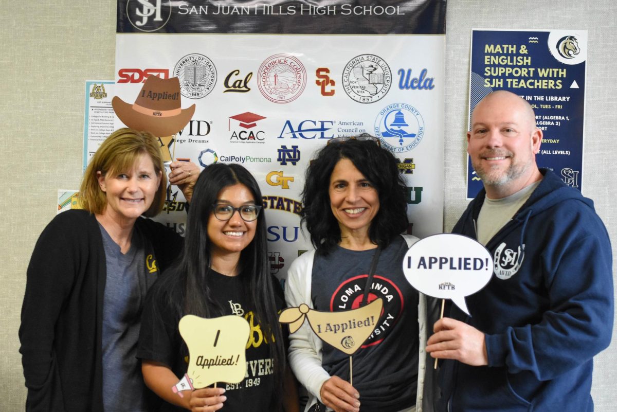 In honor of Ride for Your Future, counselor Kathleen Levinson, college and career counselor Mayra Luna, school counselor Lisa Cassarino, and social science teacher Josh Hunnicutt come together to help apply to college.