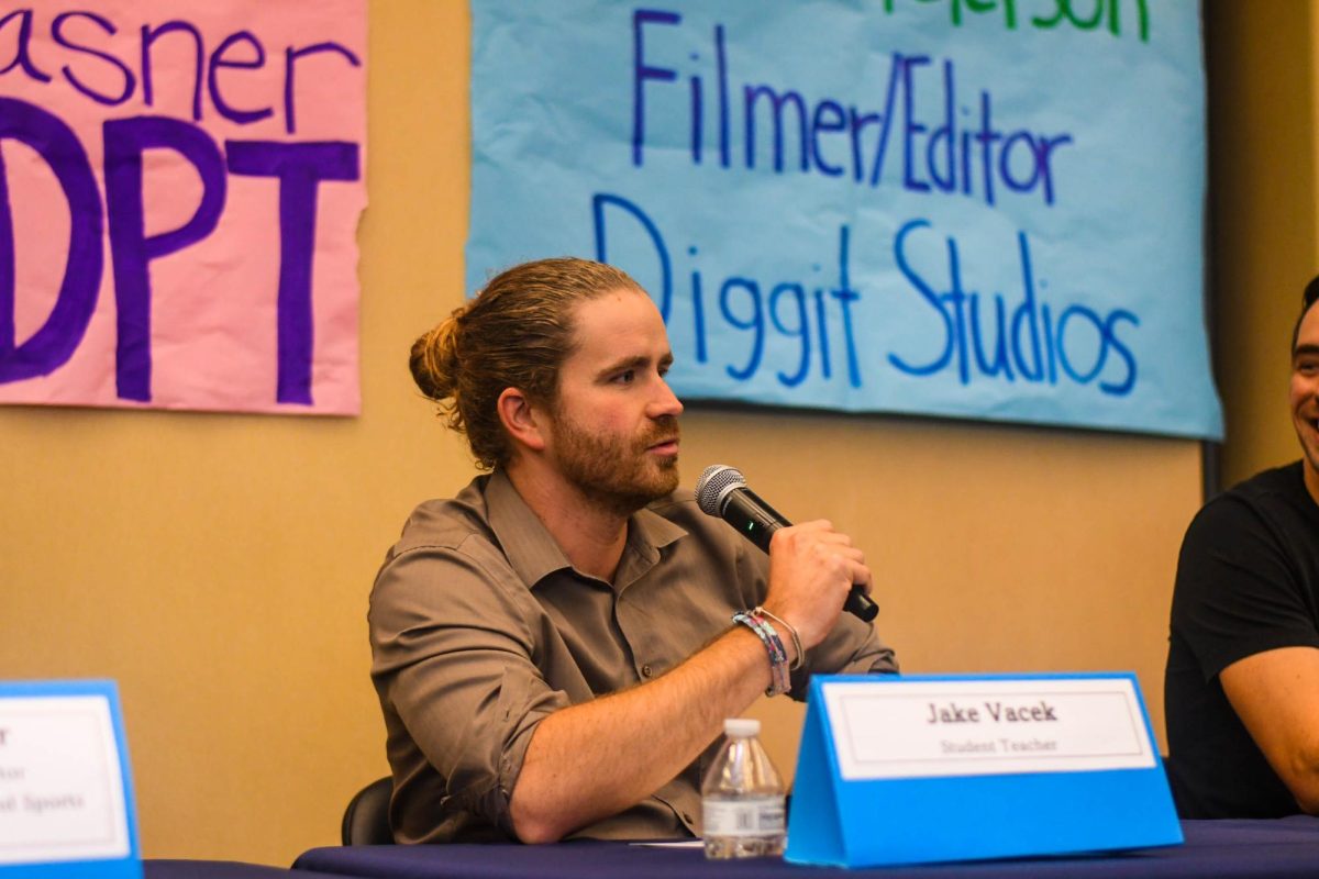 Sitting on the career panel, Student Teacher Jake Vacek describes the ups and downs of his life as a student teacher. The career panel was designed to expose students to a wide variety of professions and discover the ones that interest them.