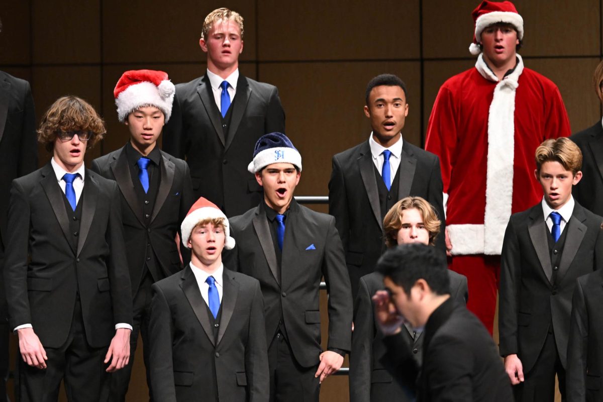 Meistersingers are often a rarity amongst high school choirs, but the San Juan Hills program proudly presented their group of over thirty boys. This talented group presented “Masters in the Hall,” “The Holly and the Ivy,” and finally “Holly Jolly Christmas.”
