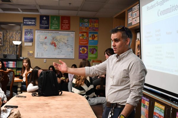 Coming together, the Principal’s Student Council holds their monthly meeting led by Principal Cina Abedzadeh. They discussed several campus-wide programs, dividing the work between committees to maximize efficiency and the council’s success.