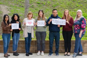 Celebrating counselor appreciation week, guidance advisors from left to right, Mayra Luna, Lisa Cassarino, Kathleen Levinson, Carley Yegsigian, Justin Elenes, Kasey Kessler, and Maureen Scherf, all come together to spread their love for their jobs and students.