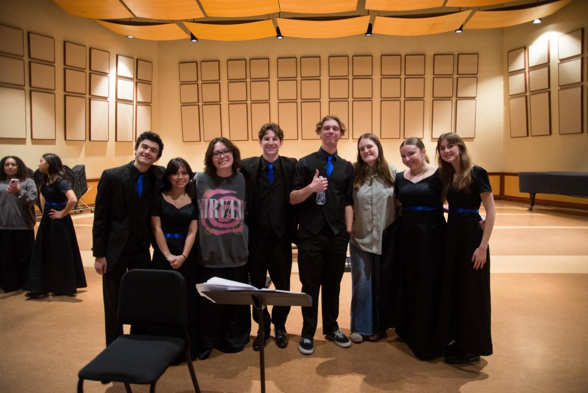 Chamber Choir singers wait to perform for Chapman University’s 59th Annual Invitational Choral Festival. Led by choral director Micheal Ushino, this was the first time SJHHS Chamber Choir was invited to perform at this choral festival. They had the pleasure to perform in Musco Hall with the following songs: “O Sapientia,” “Northern Lights,” and “Kalinda.” 